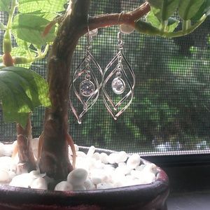 *NWOT* Silver CZ Diamond Spiral Drop Earrings